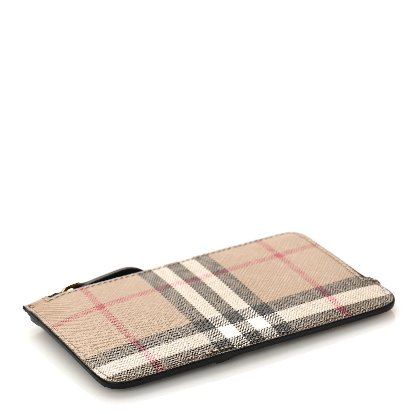Check Calfskin Zip Card Case Holder Black