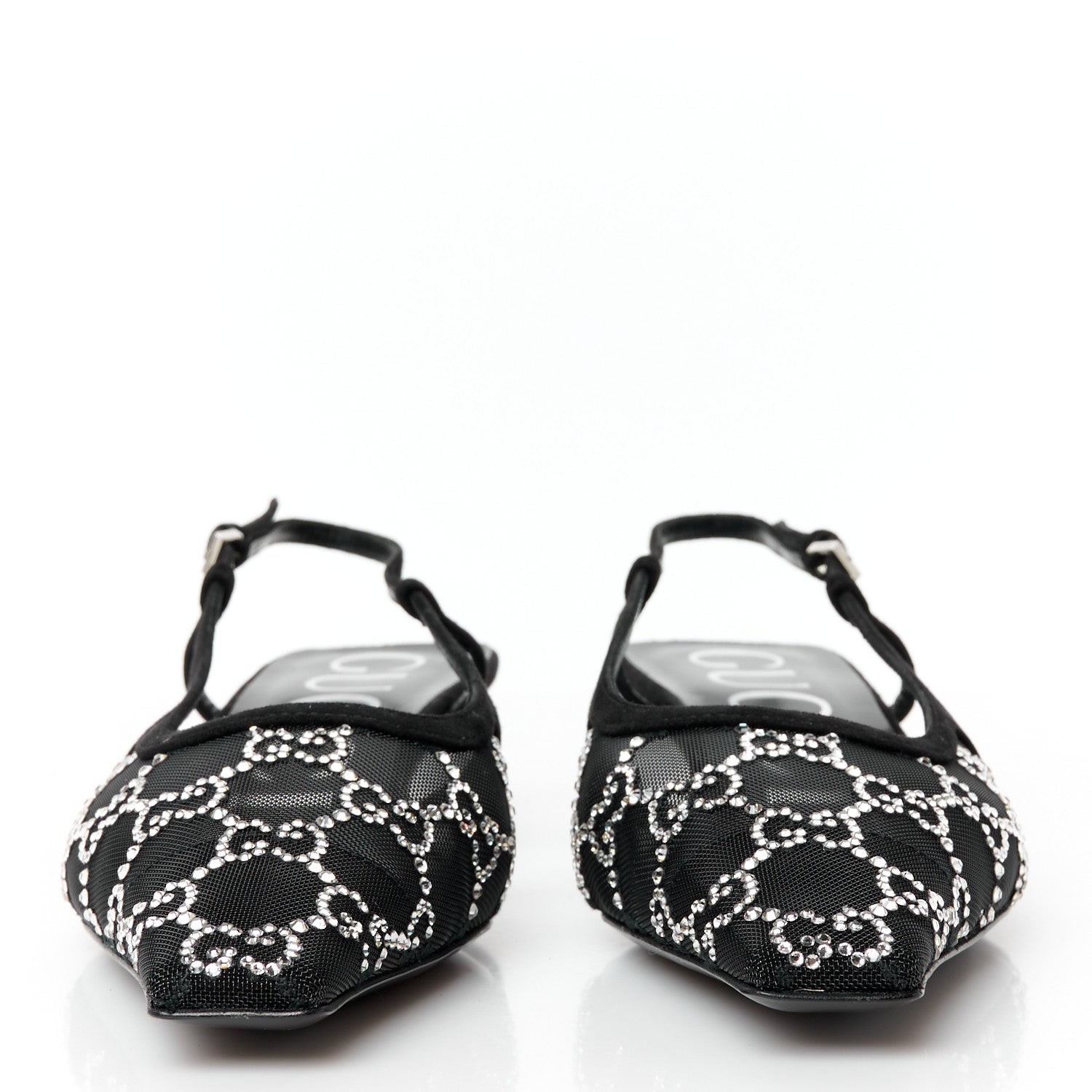Gucci Tela Retino Kid Scamosciato Crystal GG Monogram Square G 35mm Slingback Pumps 35 Black 2 of 9