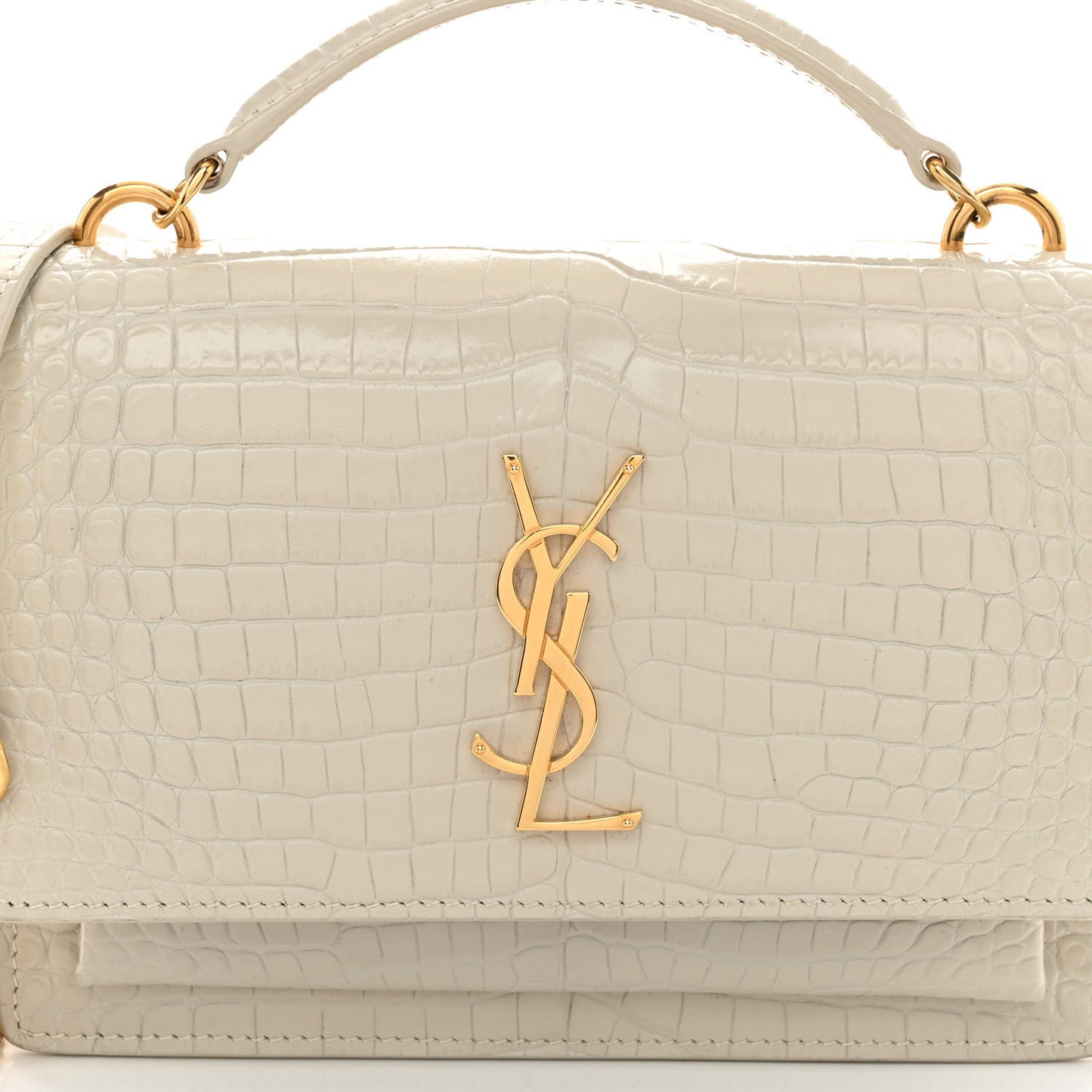 Calfskin Crocodile Embossed Monogram Sunset Chain Wallet Blanc Vintage