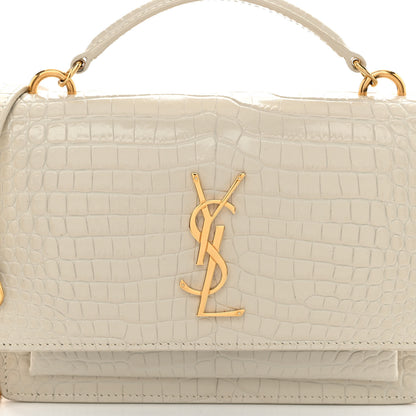 Saint Laurent Calfskin Crocodile Embossed Monogram Sunset Chain Wallet Blanc Vintage 7 of 10