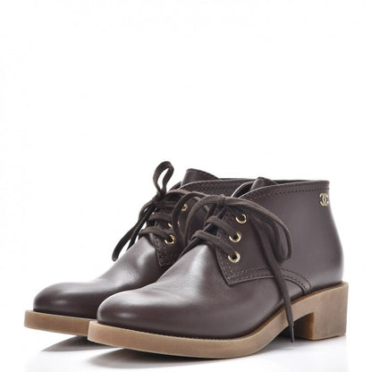 Chanel Calfskin Short Lace Up Boots 39 Brown 2 of 10