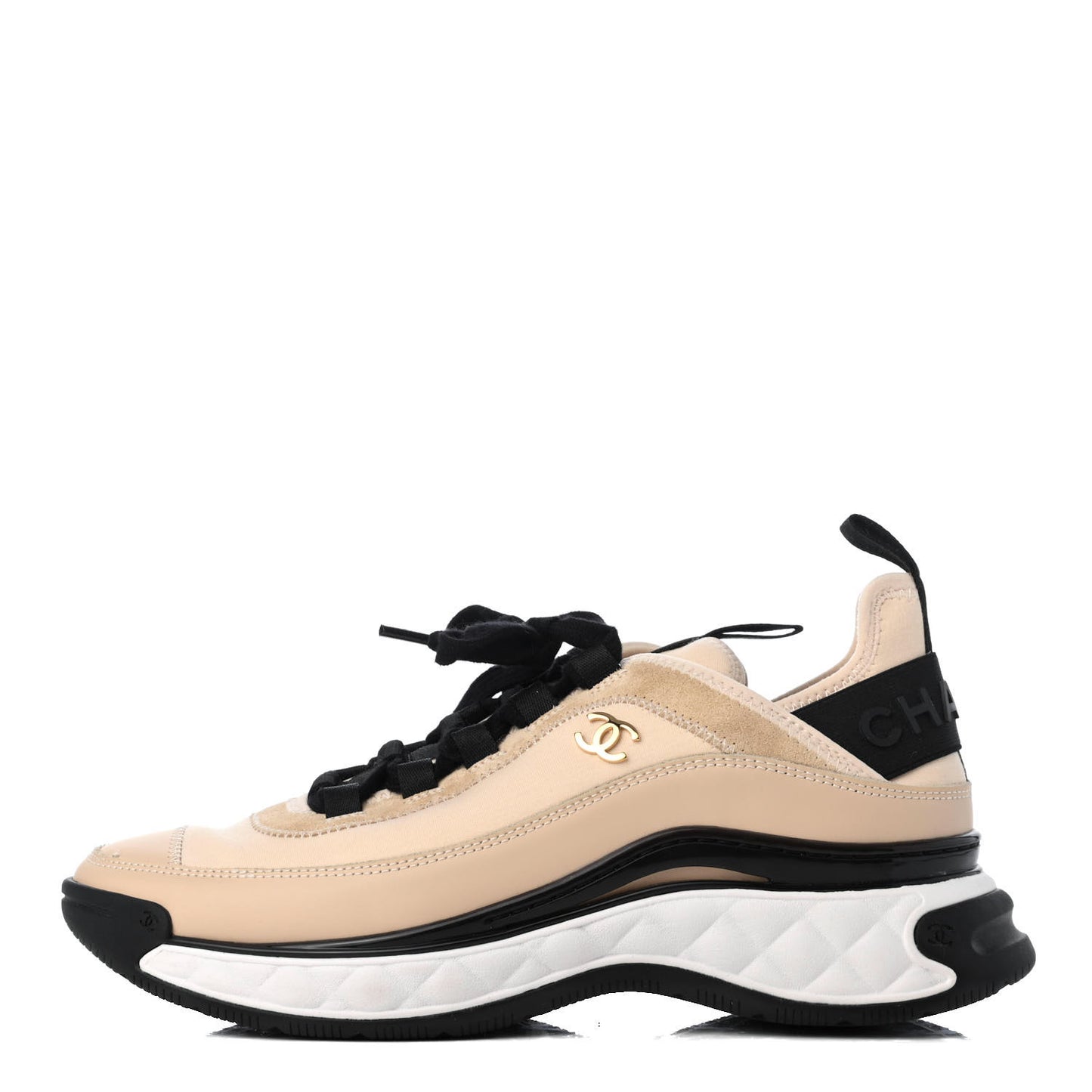 Velvet Calfskin Mixed Fibers CC Sneakers 39 Beige