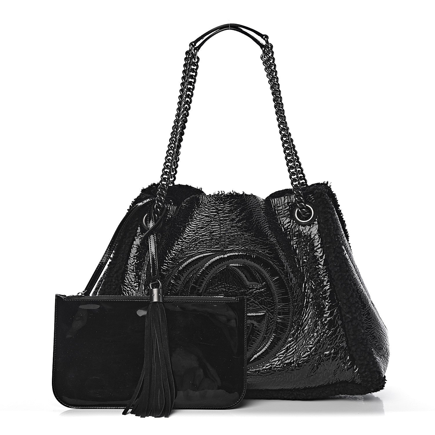Gucci Patent Shearling Medium Soho Chain Shoulder Bag Black 1 of 11