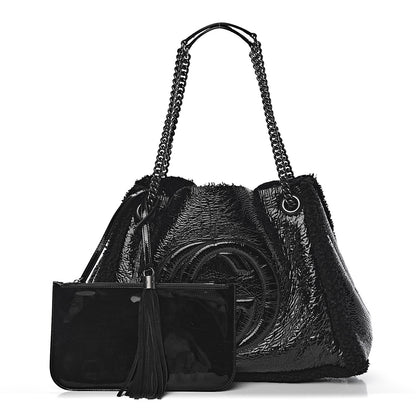 Gucci Patent Shearling Medium Soho Chain Shoulder Bag Black 1 of 11