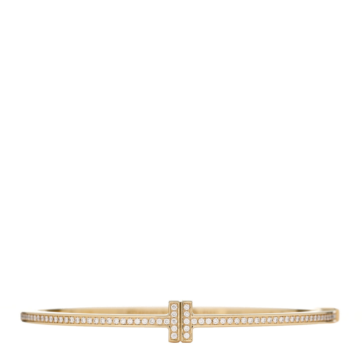 18K Yellow Gold Diamond T Hinged Wire Bangle Bracelet