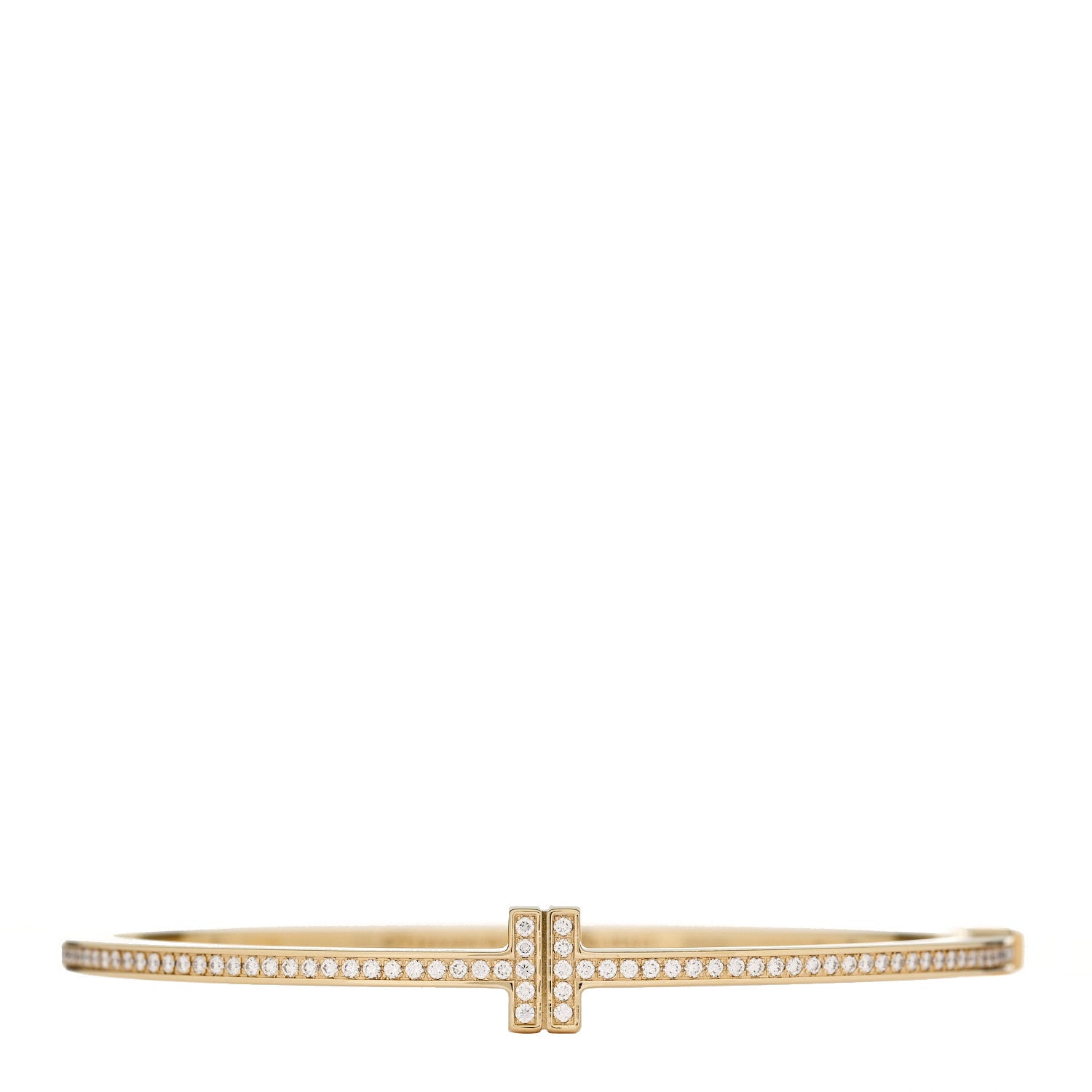 Tiffany 18K Yellow Gold Diamond T Hinged Wire Bangle Bracelet 1 of 8