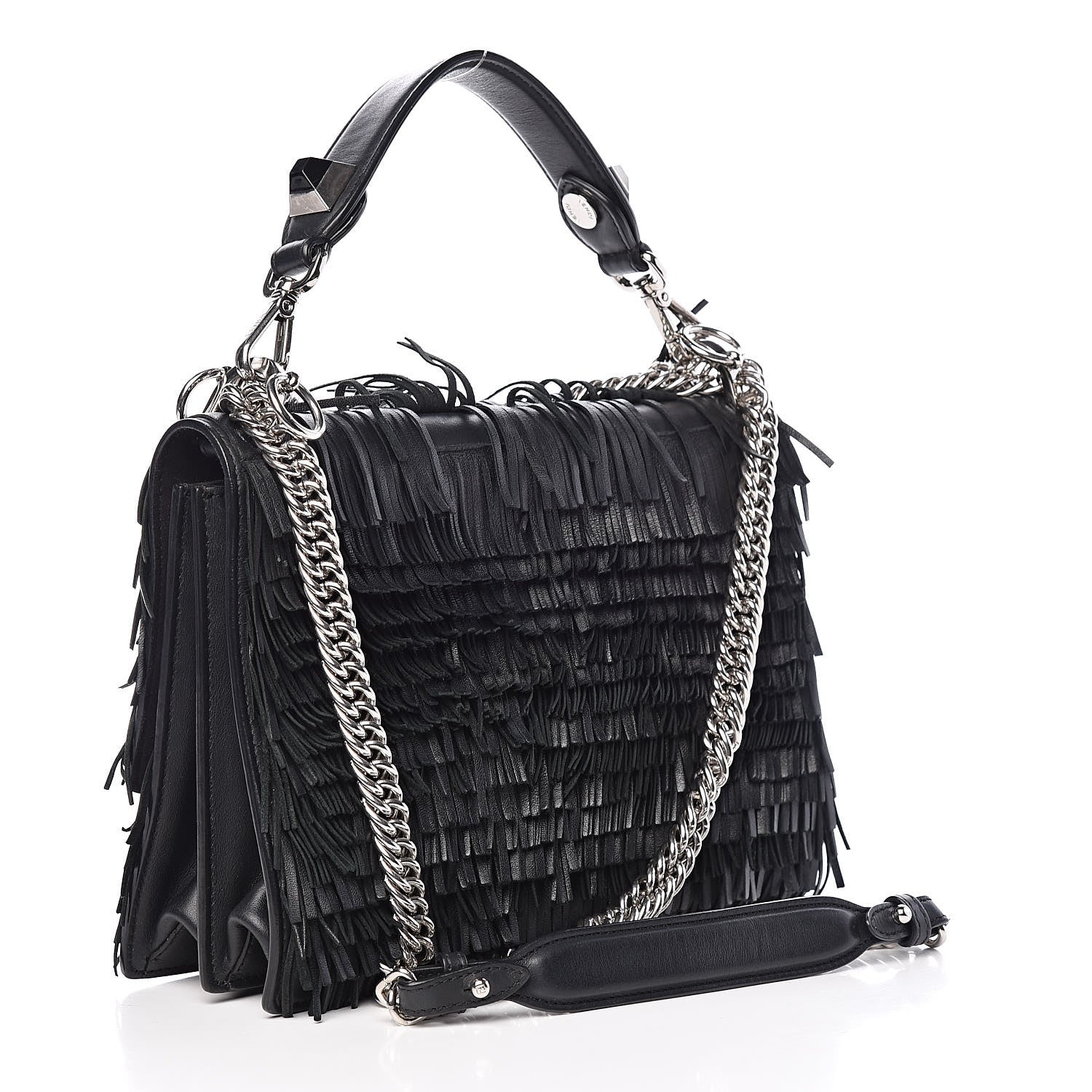 Fendi Vitello Century Opaco Monster Eyes Fringe Studded Kan I Shoulder Bag Black 3 of 11
