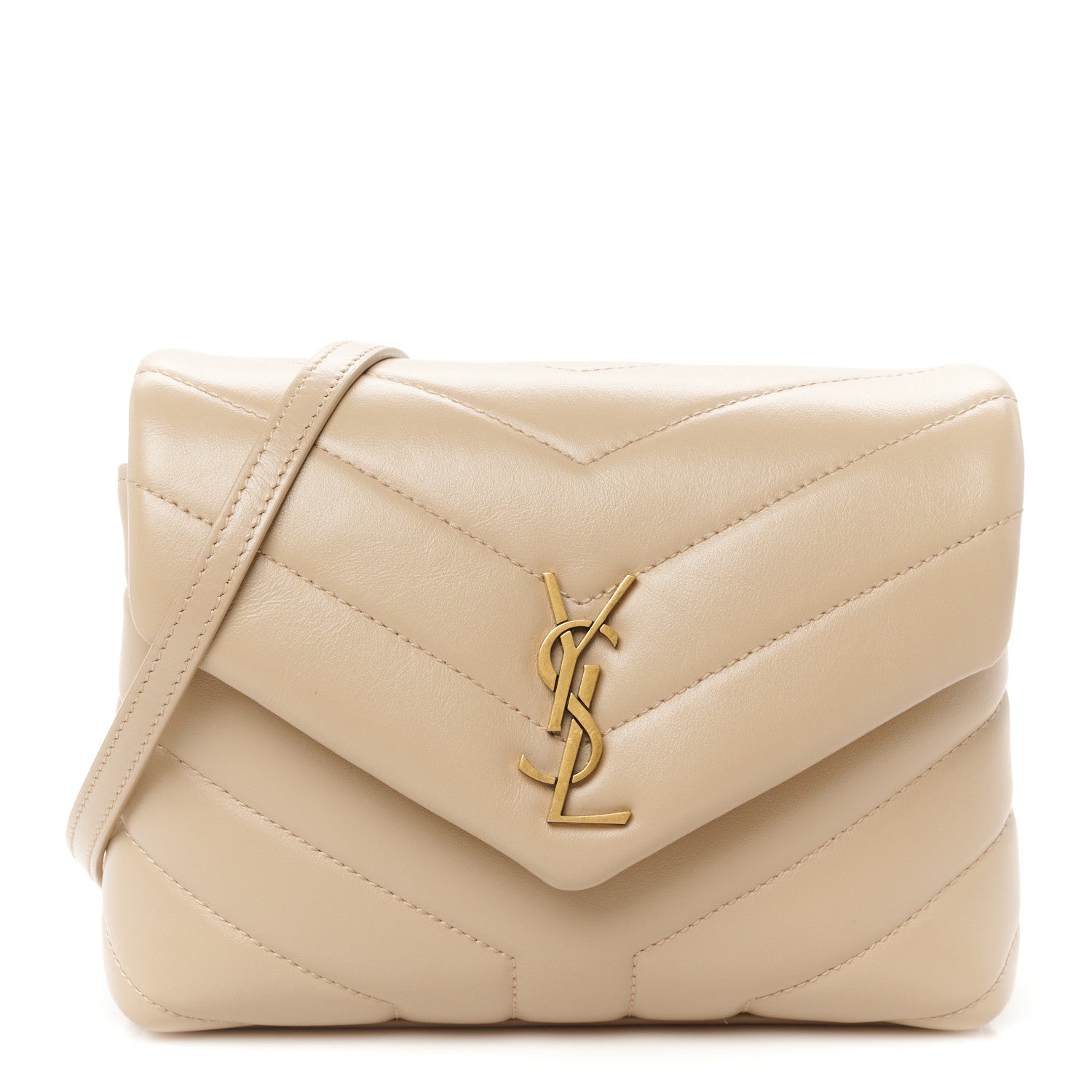Saint Laurent Calfskin Y Quilted Monogram Toy Loulou Crossbody Bag Dark Beige 1 of 11