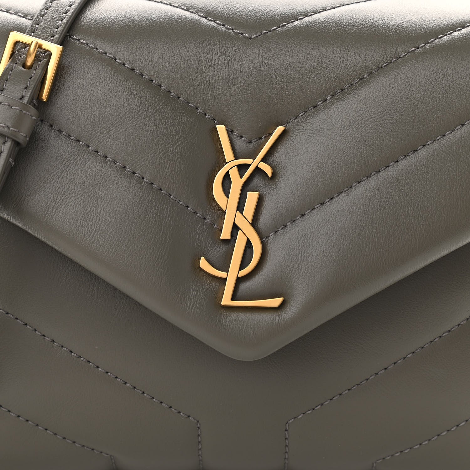 Saint Laurent Calfskin Y Quilted Monogram Toy Loulou Crossbody Bag Grey Kaki 10 of 11