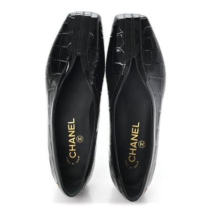 Chanel Crocodile Embossed Patent Calfskin Ballet Flats 36.5 Black 2 of 10
