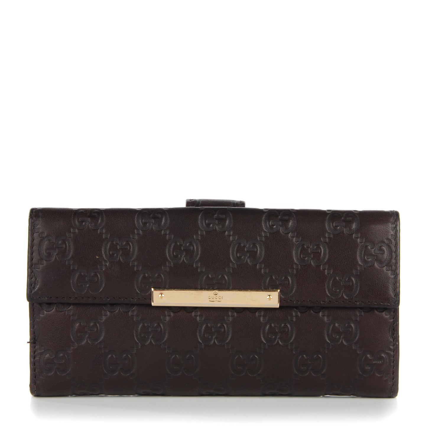 Guccissima Margaux Calfskin Metal Bar Continental Flap Wallet Chocolate