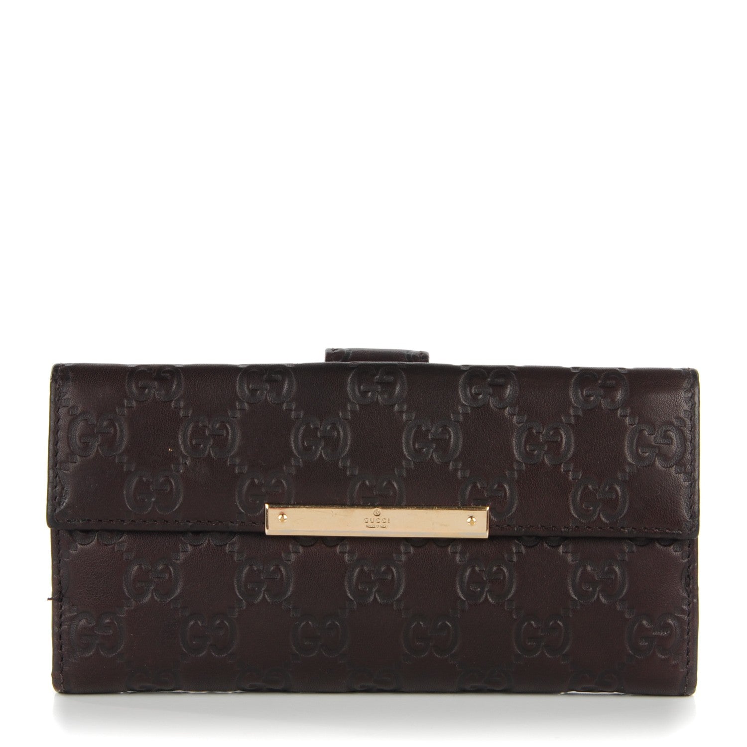 Gucci Guccissima Margaux Calfskin Metal Bar Continental Flap Wallet Chocolate 1 of 7