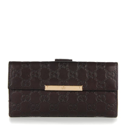 Gucci Guccissima Margaux Calfskin Metal Bar Continental Flap Wallet Chocolate 1 of 7