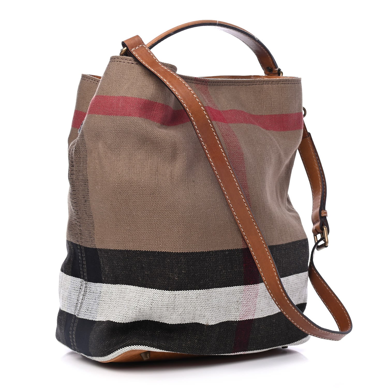 Burberry Canvas Mega Check Medium Ashby Hobo Saddle Brown 2 of 5