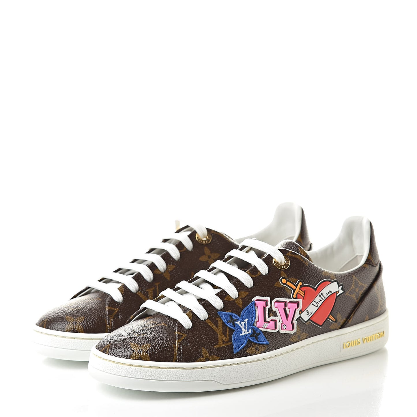 Calfskin Monogram LV Black Heart Sneakers 37 Cacao