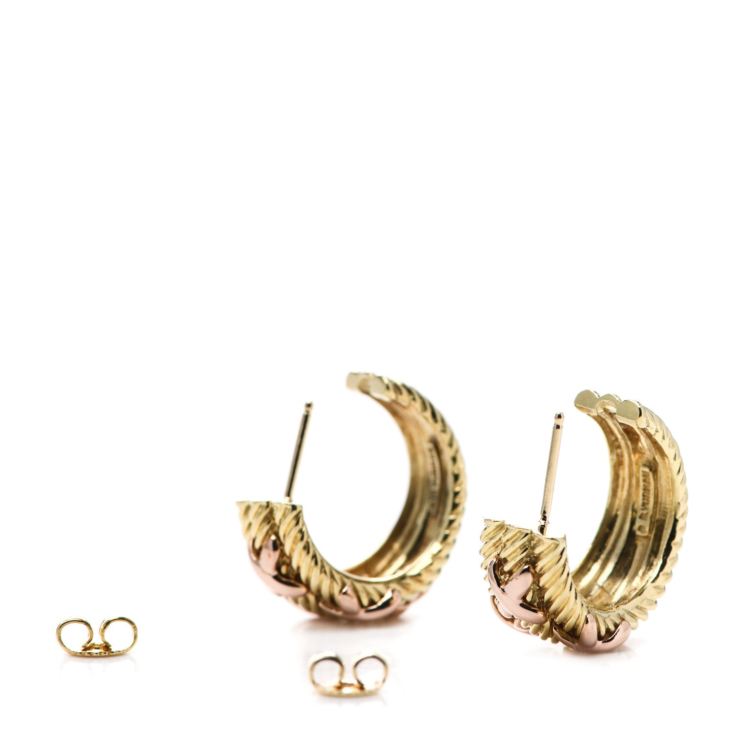 14K Yellow Rose Gold Three Row Cable X Earrings