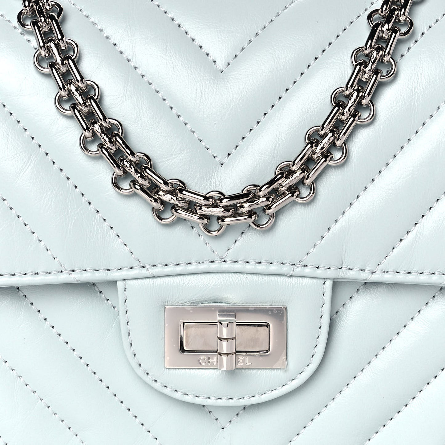 Aged Calfskin Chevron Quilted 2.55 Reissue Mini Flap Light Blue