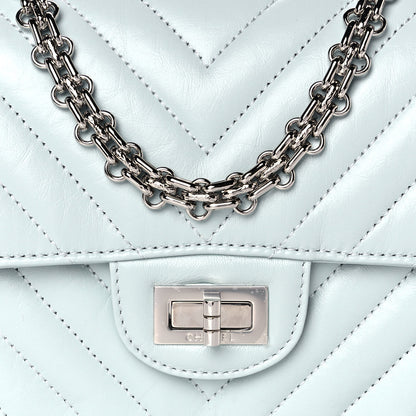 Chanel Aged Calfskin Chevron Quilted 2.55 Reissue Mini Flap Light Blue 8 of 12