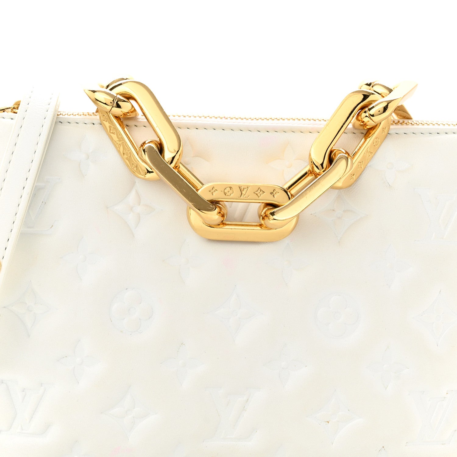 Louis Vuitton Lambskin Embossed Monogram Coussin BB White 8 of 13
