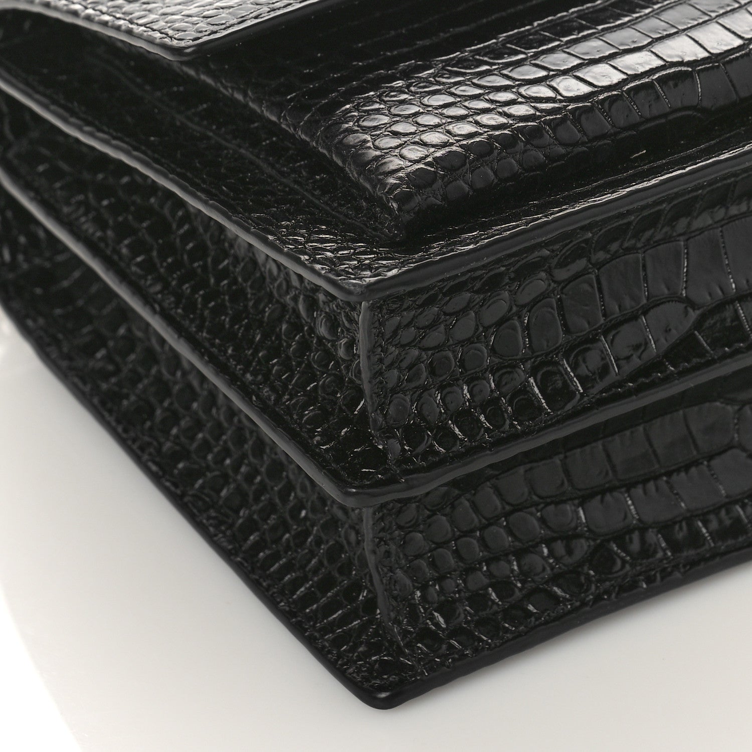 Saint Laurent Calfskin Crocodile Embossed Medium Monogram Sunset Black 8 of 9