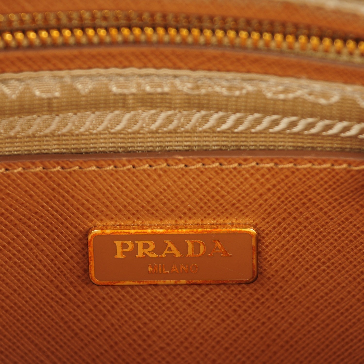 Prada Saffiano Lux Large Zip Crossbody Bag Caramel 6 of 8