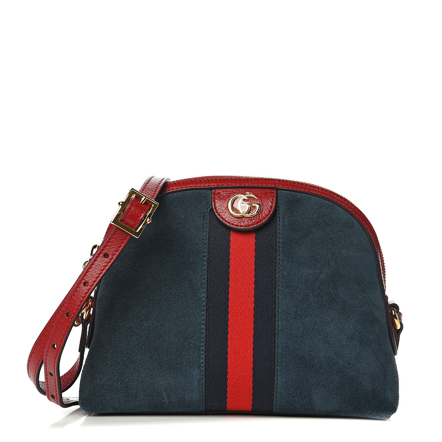 Gucci Suede Calfskin Web Small Ophidia Dome Shoulder Bag New Blue Romantic Cherry 1 of 9