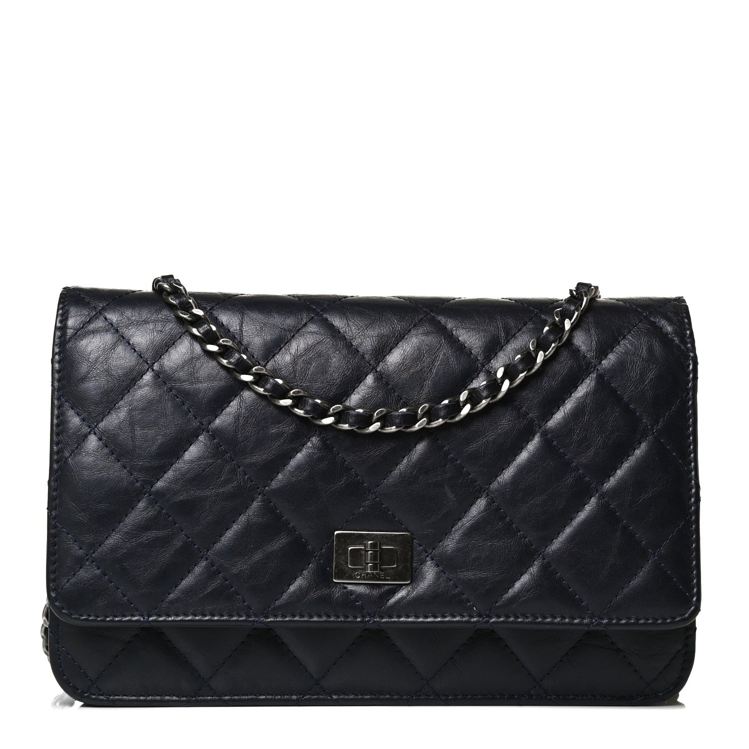 Chanel Aged Calfskin Quilted Reissue Wallet On Chain WOC Navy 1 of 15