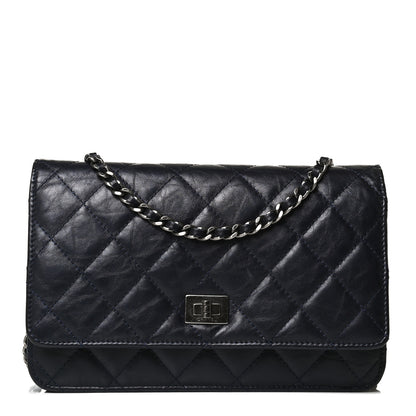 Chanel Aged Calfskin Quilted Reissue Wallet On Chain WOC Navy 1 of 15