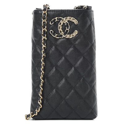Chanel Caviar Quilted French New Wave Phone Holder With Chain Black 1 of 12