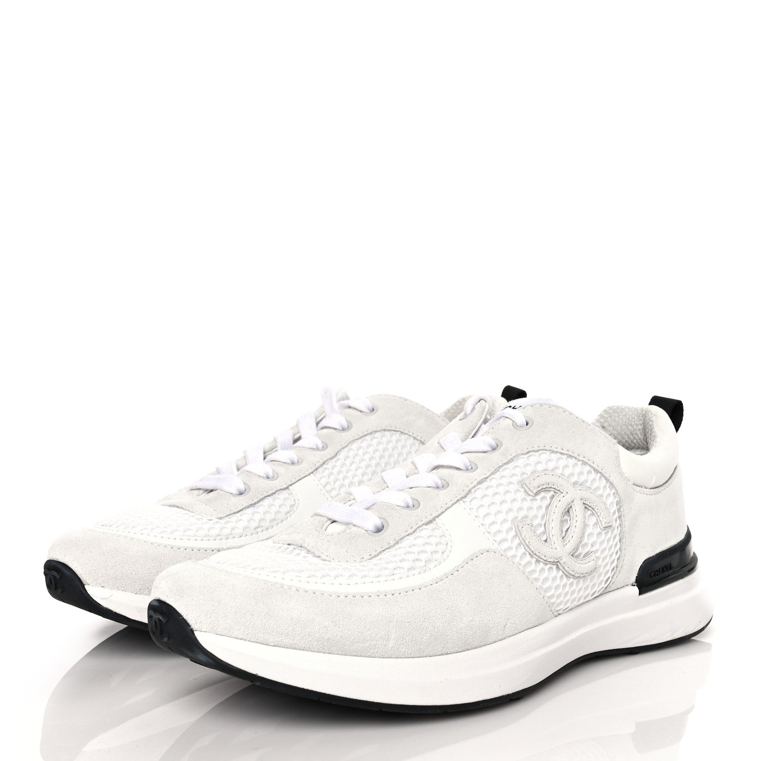 Chanel Calfskin Mesh Lycra Suede Womens Logo Sneakers 39 White 3 of 12