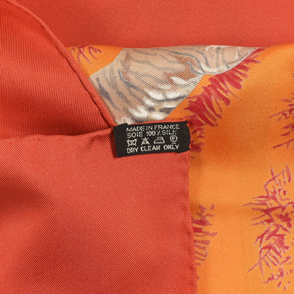 Hermes Silk Tendresse Feline Scarf 90 Brique Orange Bleu 12 of 12