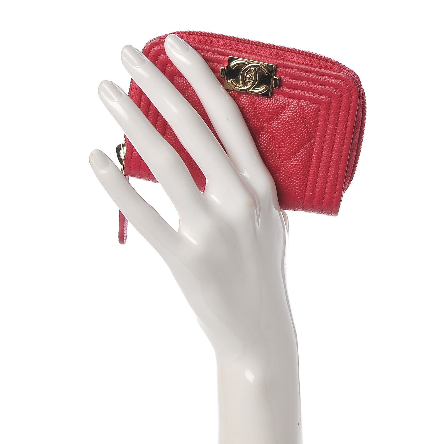 Chanel Caviar Quilted Boy Zip Around Coin Purse Wallet Fuchsia 2 of 15
