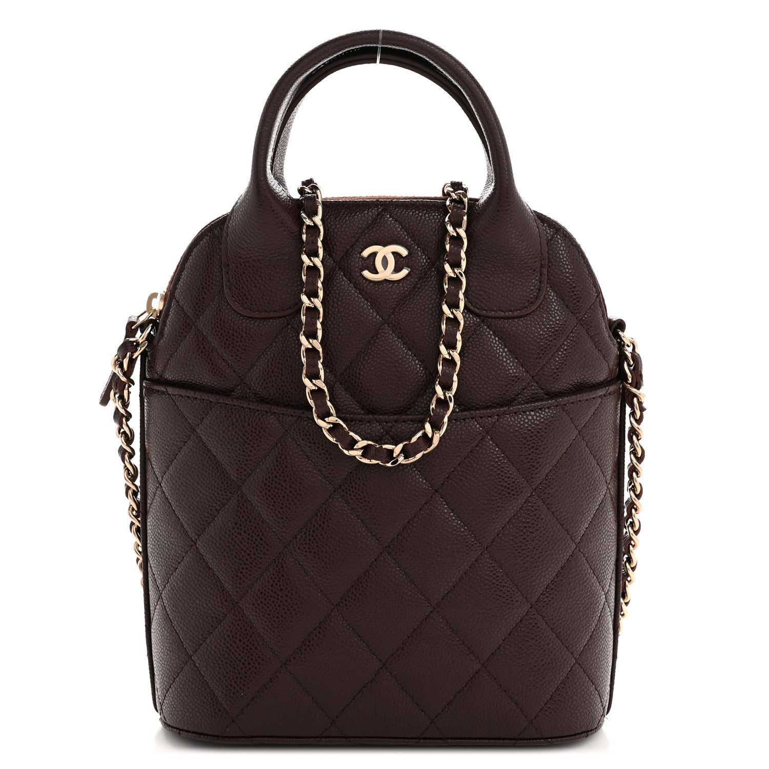 Chanel Caviar Quilted Top Handle Clutch With Chain Dark Brown 1 of 10