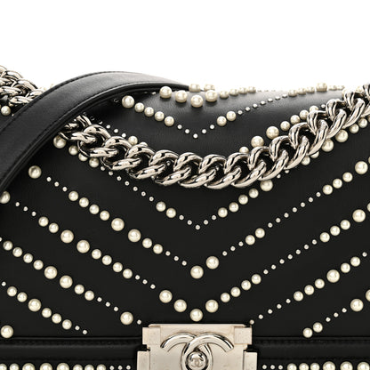 Chanel Calfskin Pearl Chevron Medium Boy Flap Black 8 of 12
