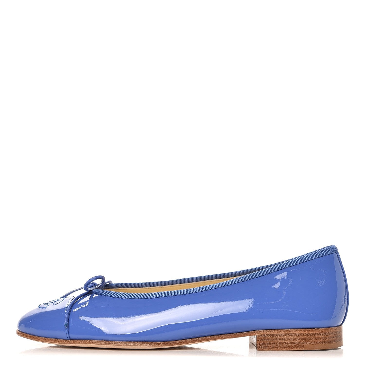 Chanel Calfskin Patent CC Cap Toe Ballerina Flats 37 Blue 1 of 9