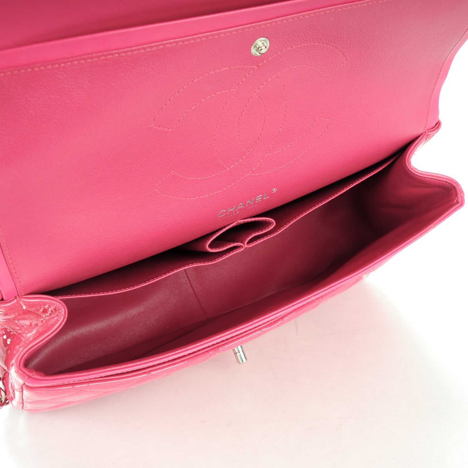 Chanel Patent Calfskin Quilted Jumbo Double Flap Fuchsia 5 of 8