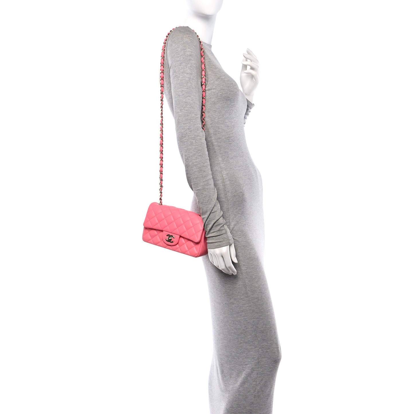 Lambskin Quilted Mini Rectangular Flap Pink