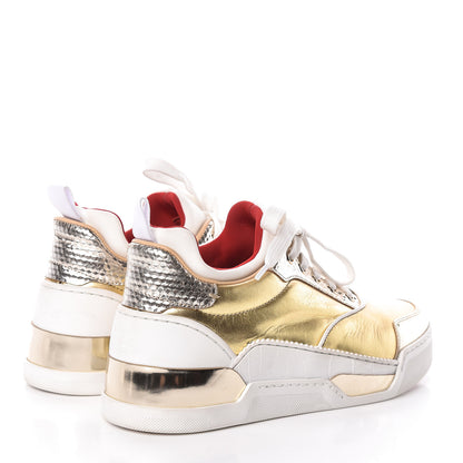 Christian Louboutin Metallic Calfskin Womens Aurelien Flat Sneakers 38 Gold White 4 of 13