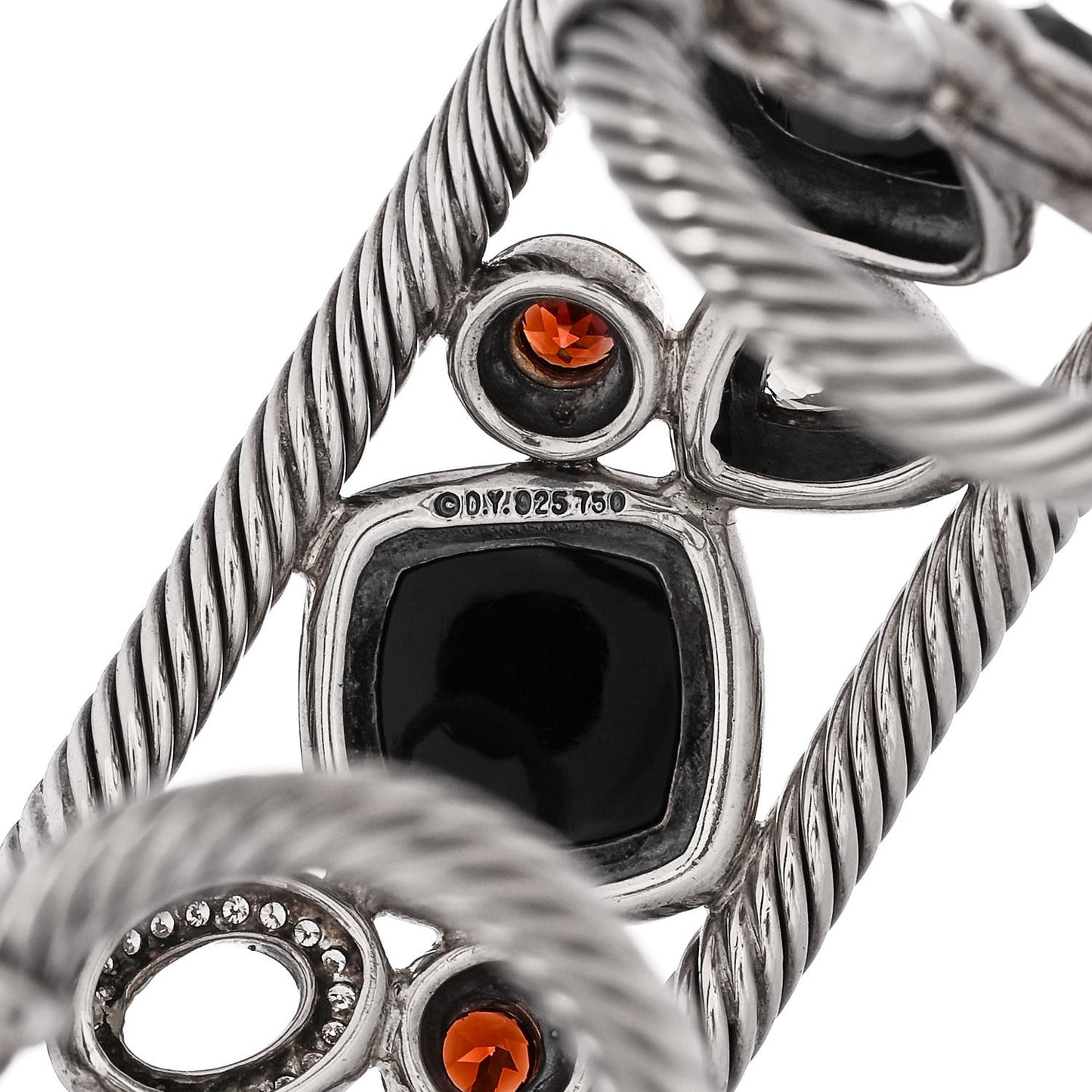 Sterling Silver 18K Yellow Gold Diamond Garnet Hematite Onyx Smoky Quartz Mosaic Cuff Bracelet