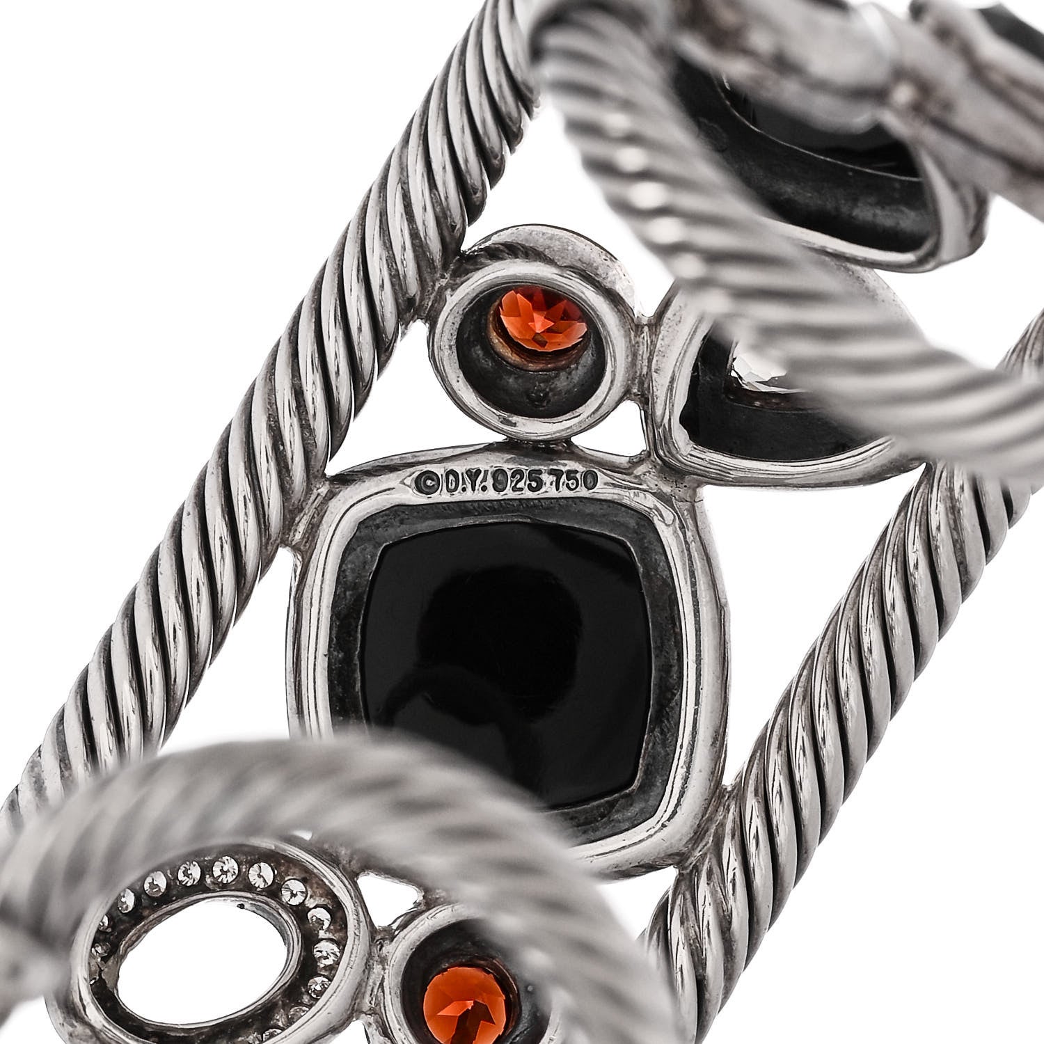 David Yurman Sterling Silver 18K Yellow Gold Diamond Garnet Hematite Onyx Smoky Quartz Mosaic Cuff Bracelet 3 of 3