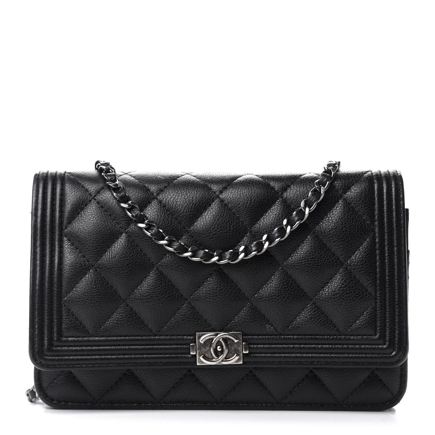 Calfskin Quilted Boy Wallet On Chain WOC Black