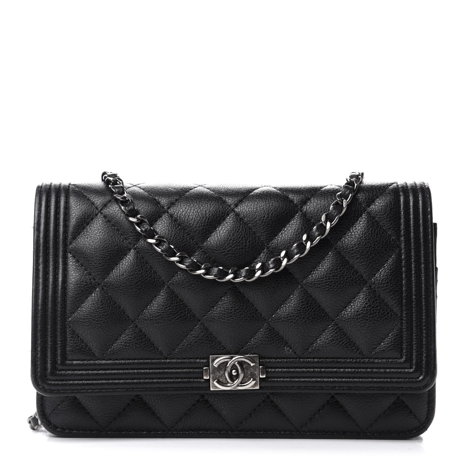 Chanel Calfskin Quilted Boy Wallet On Chain WOC Black 1 of 13