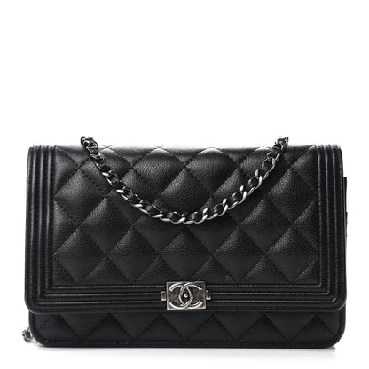 Chanel Calfskin Quilted Boy Wallet On Chain WOC Black 1 of 13