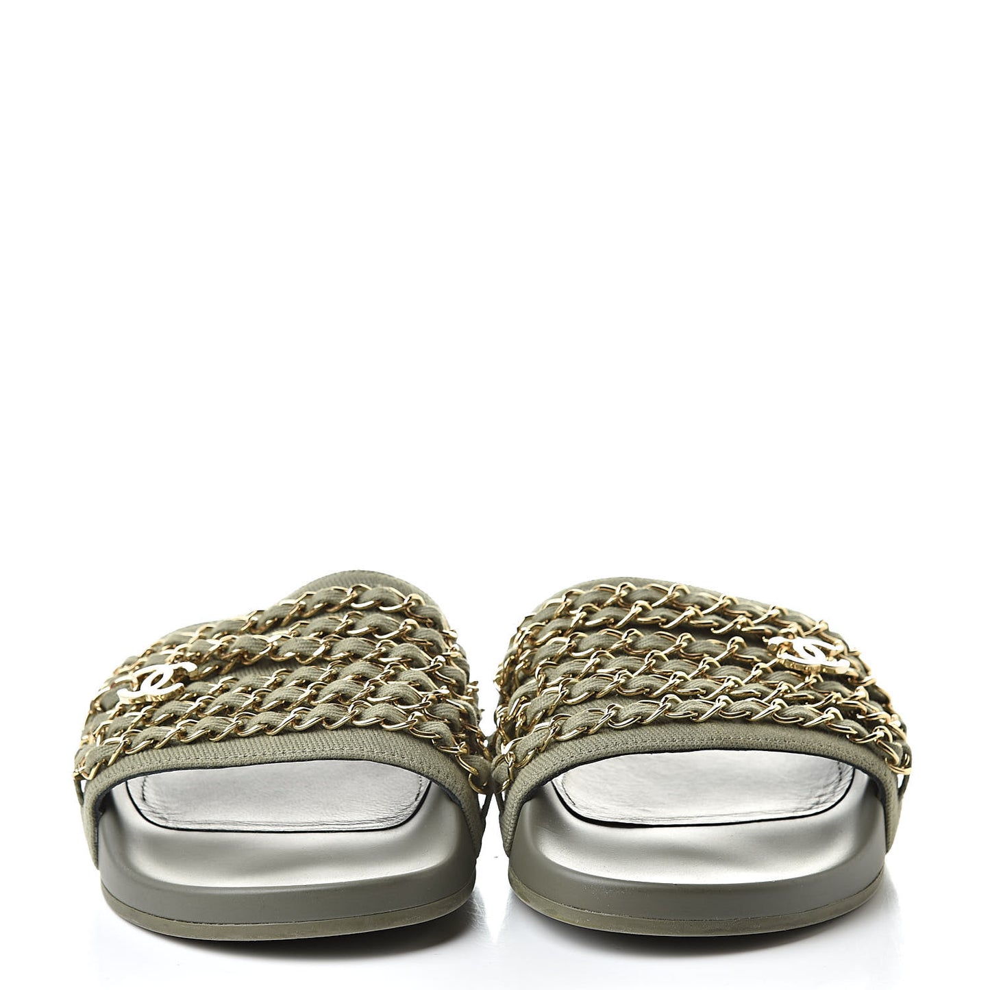 Canvas Chain Flat Sandals 37 Khaki