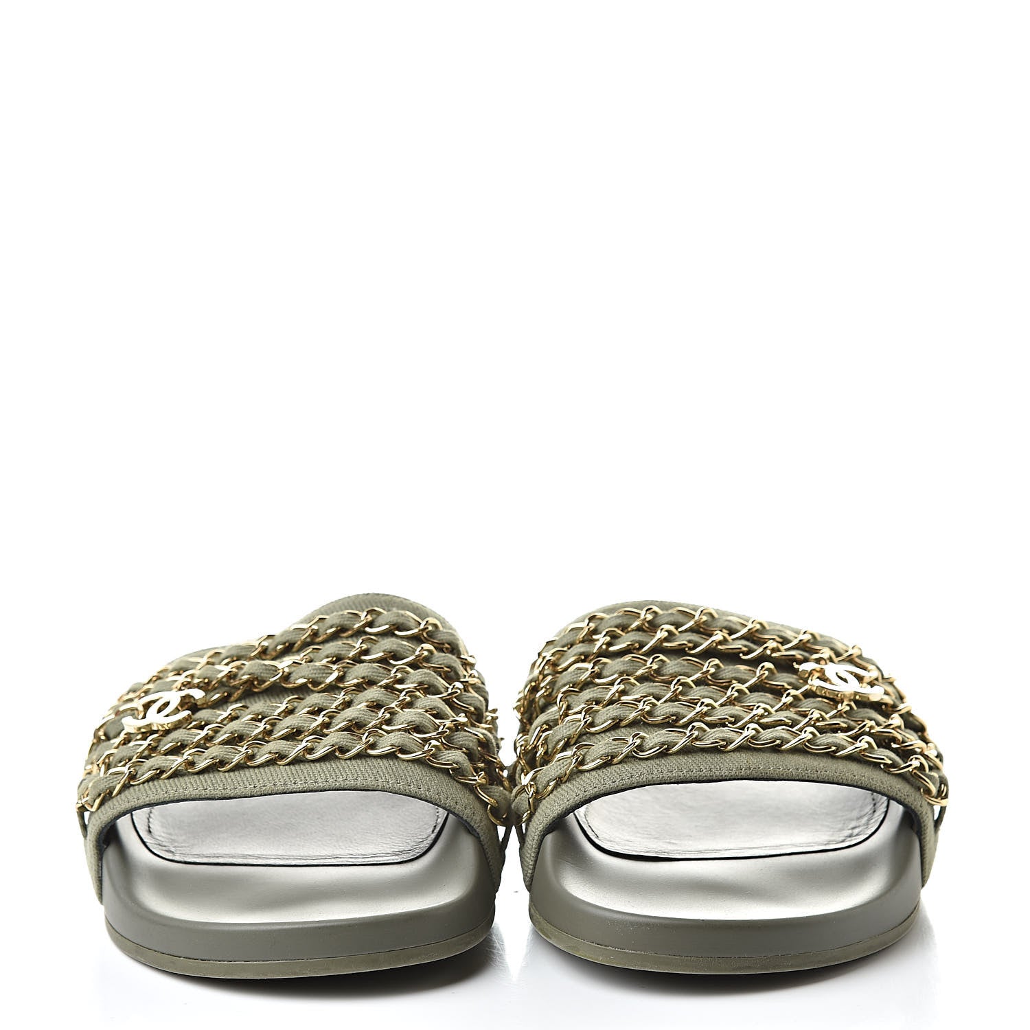Chanel Canvas Chain Flat Sandals 37 Khaki 2 of 8