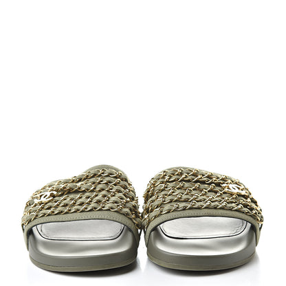 Chanel Canvas Chain Flat Sandals 37 Khaki 2 of 8