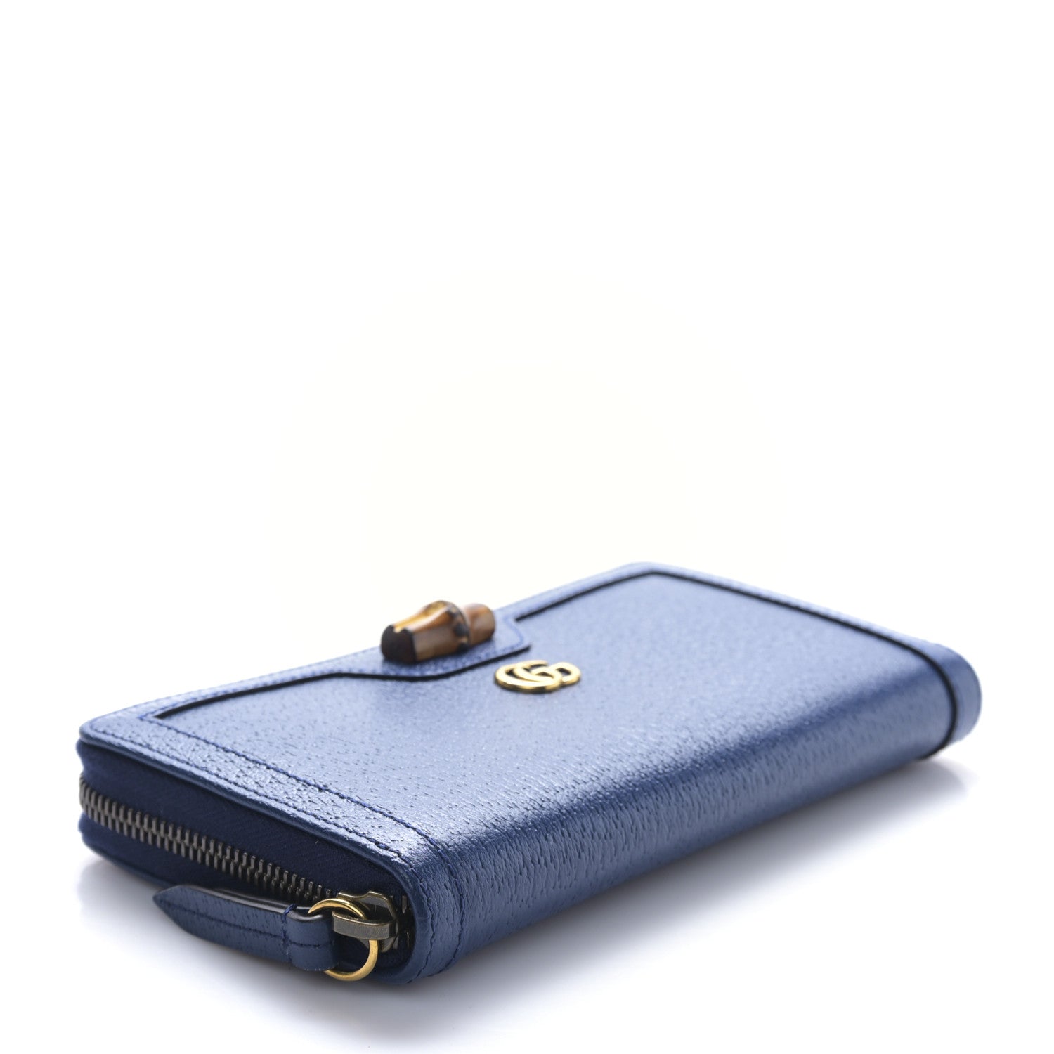 Gucci Wonka Grain Calfskin Diana Zip Around Continental Wallet Navy 4 of 9