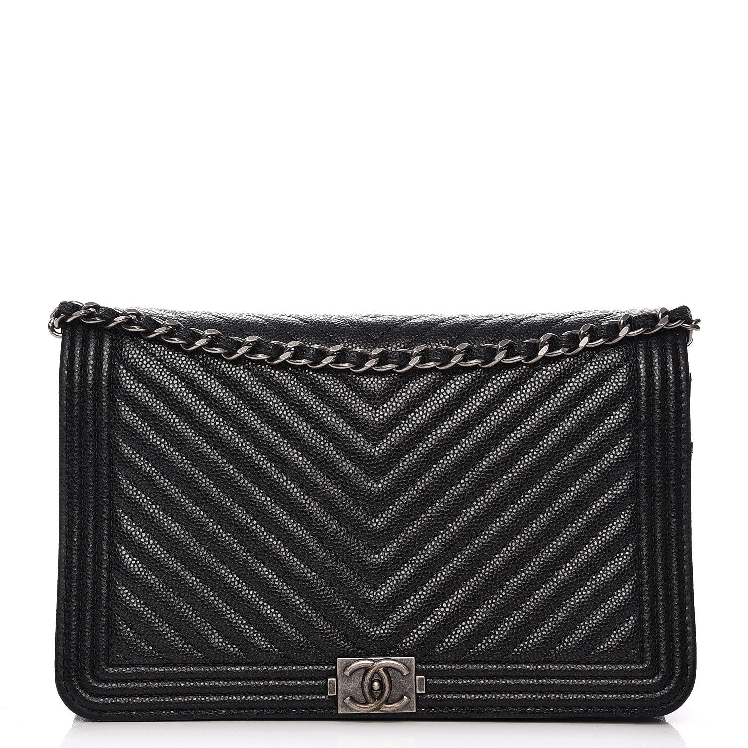 Chanel Caviar Chevron Quilted Boy Wallet on Chain WOC Black 1 of 9