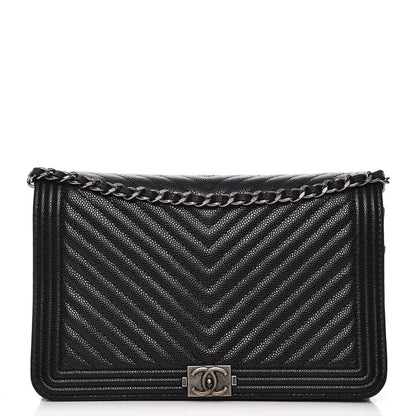 Chanel Caviar Chevron Quilted Boy Wallet on Chain WOC Black 1 of 9
