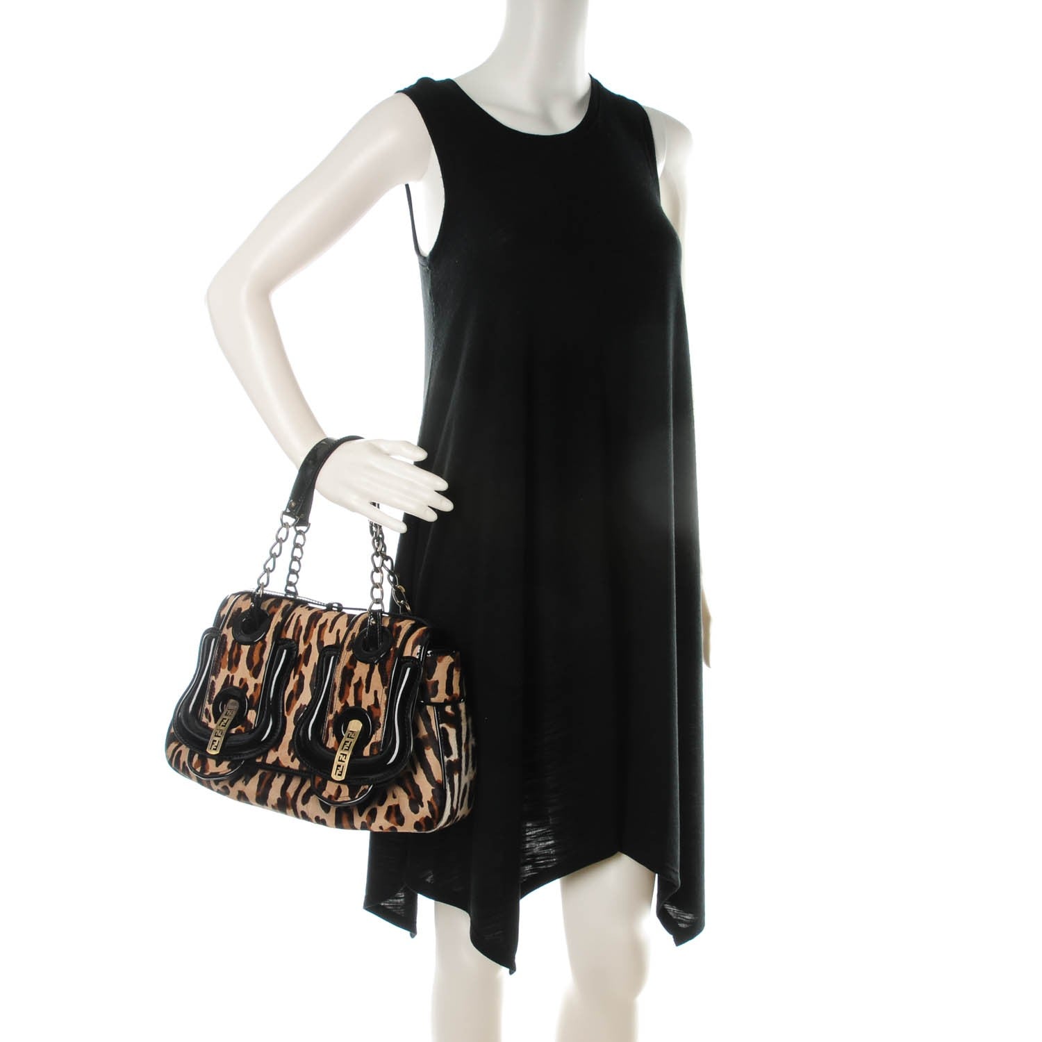 Fendi Calf Hair Leopard Printed B Bag Black 2 of 8